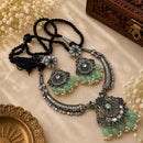Akruti Collection Beautiful Oxidised Pota Stone And Pearl Jewellery Set