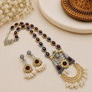 Akruti Collection Designer 2 Tone Plated Pota Stone And Beads Necklace Set