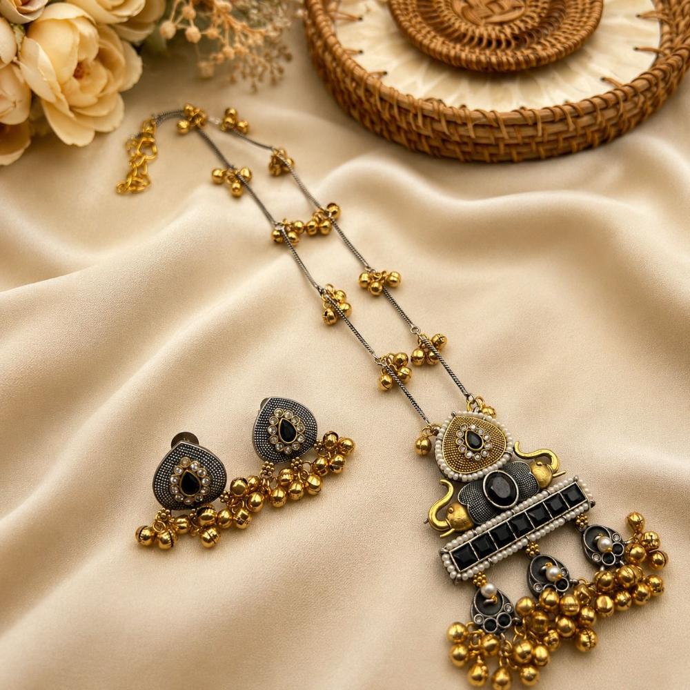 Akruti Collection Designer 2 Tone Plated Pota Stone And Beads Necklace Set