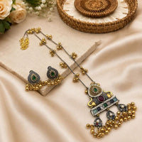 Akruti Collection Designer 2 Tone Plated Pota Stone And Beads Necklace Set