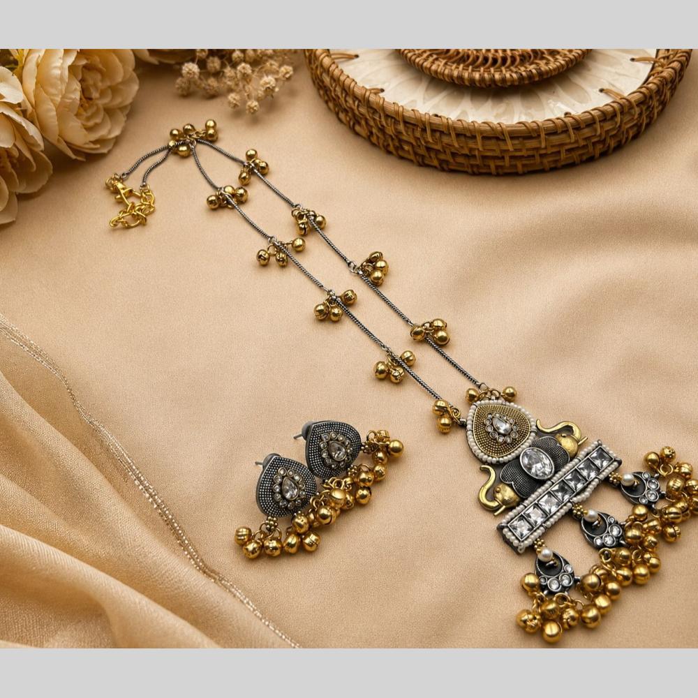 Akruti Collection Designer 2 Tone Plated Pota Stone And Beads Necklace Set