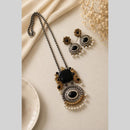 Akruti Collection Designer 2 Tone Plated Pota Stone And Beads Necklace Set
