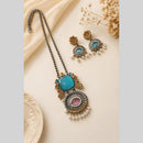 Akruti Collection Designer 2 Tone Plated Pota Stone And Beads Necklace Set