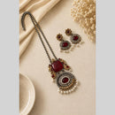 Akruti Collection Designer 2 Tone Plated Pota Stone And Beads Necklace Set