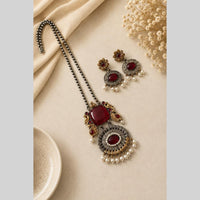 Akruti Collection Designer 2 Tone Plated Pota Stone And Beads Necklace Set