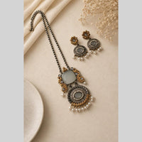 Akruti Collection Designer 2 Tone Plated Pota Stone And Beads Necklace Set