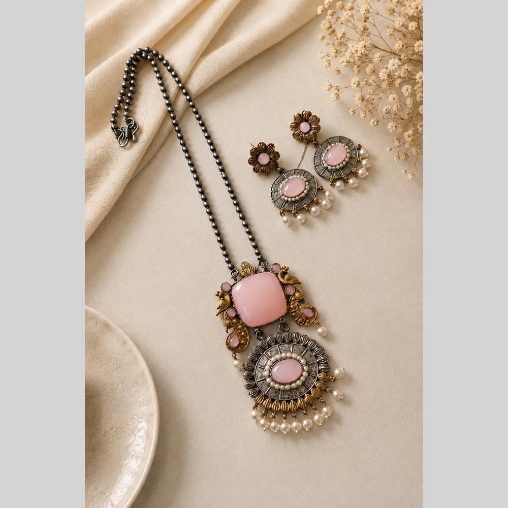 Akruti Collection Designer 2 Tone Plated Pota Stone And Beads Necklace Set