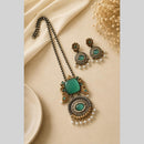 Akruti Collection Designer 2 Tone Plated Pota Stone And Beads Necklace Set