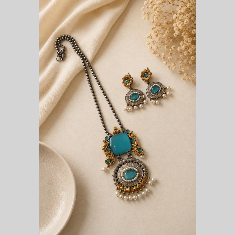 Akruti Collection Designer 2 Tone Plated Pota Stone And Beads Necklace Set
