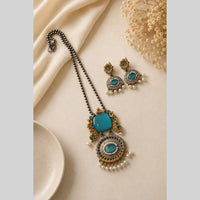 Akruti Collection Designer 2 Tone Plated Pota Stone And Beads Necklace Set