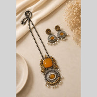 Akruti Collection Designer 2 Tone Plated Pota Stone And Beads Necklace Set