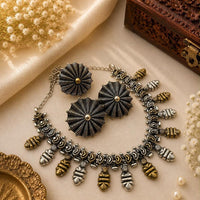 Akruti Collection Classic 2 Tone Plated Necklace Set with Ring 