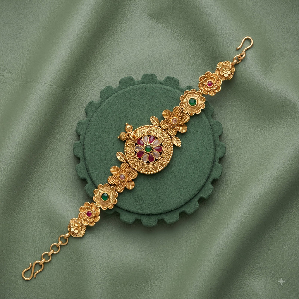 Akruti Collection Royal Pota Stone And Pearl Adjustable Bracelet