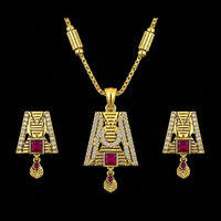 Akruti Collection Elegant Pota Stone Chain Pendant Set