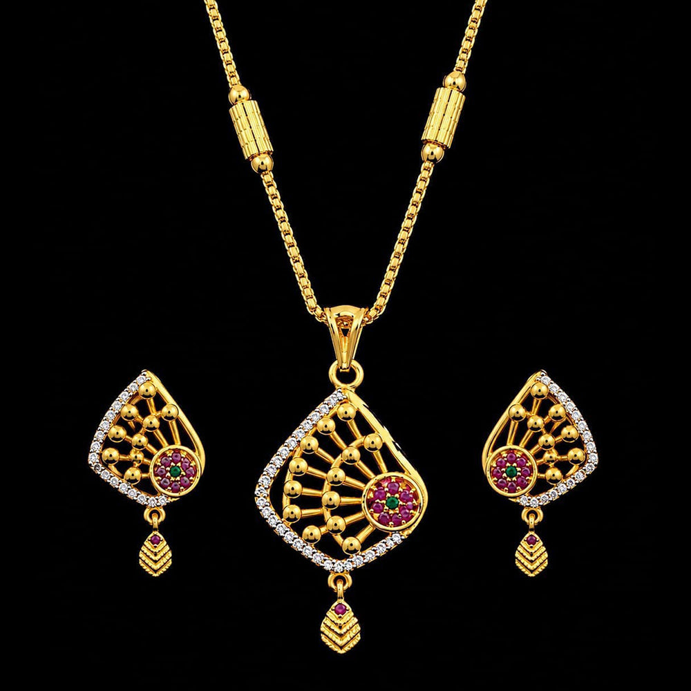 Akruti Collection Elegant Pota Stone Chain Pendant Set