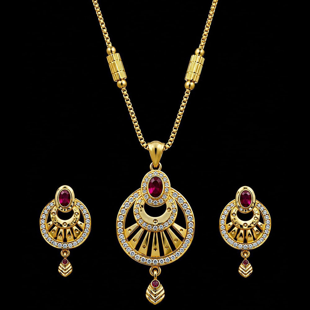 Akruti Collection Elegant Pota Stone Chain Pendant Set