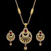Akruti Collection Elegant Pota Stone Chain Pendant Set