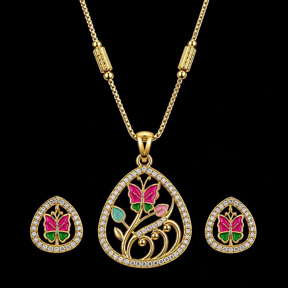 Akruti Collection Elegant Pota Stone Chain Pendant Set