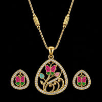Akruti Collection Elegant Pota Stone Chain Pendant Set