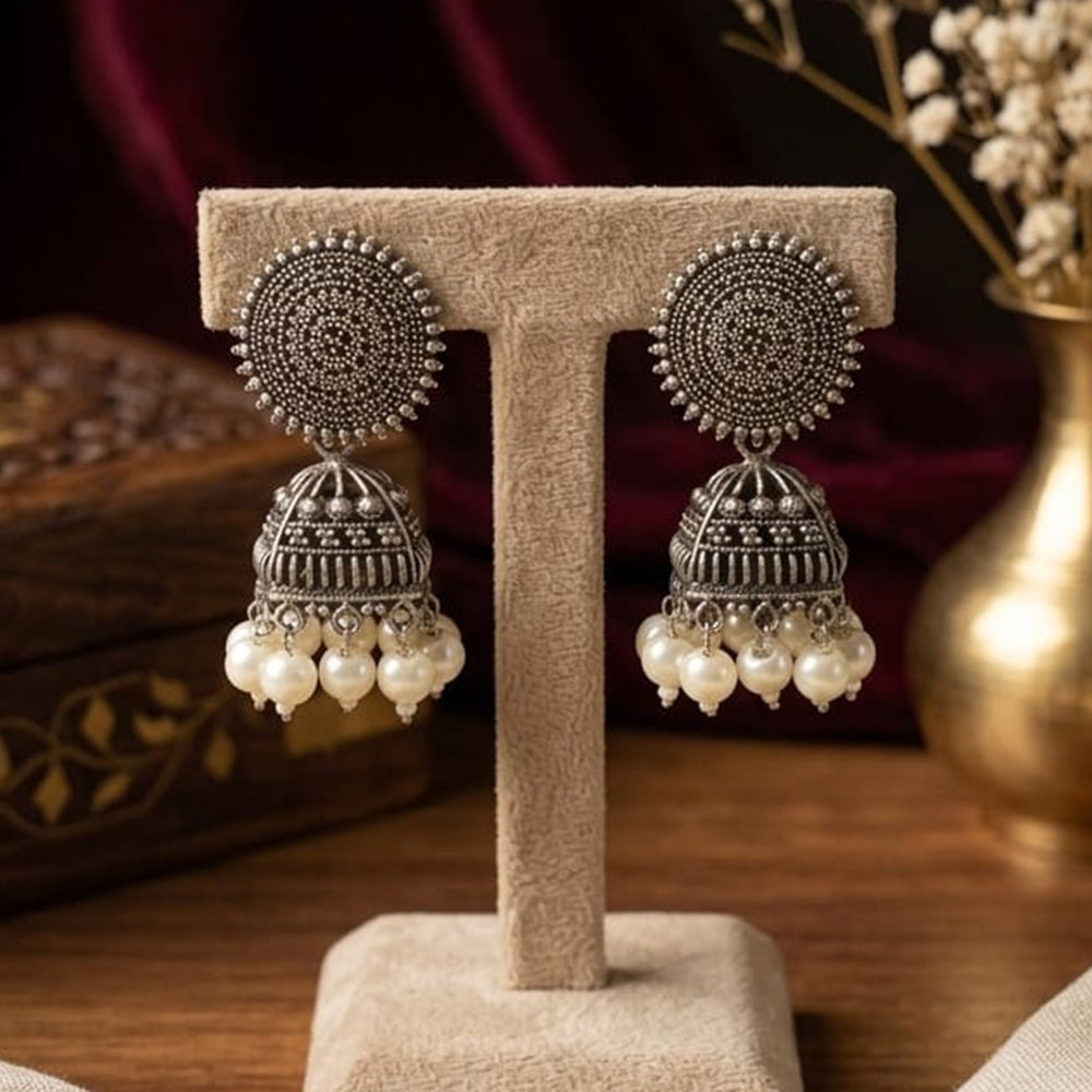 Akruti Collection Premium Look Oxidised Plated Pearl Jhumki Earrings