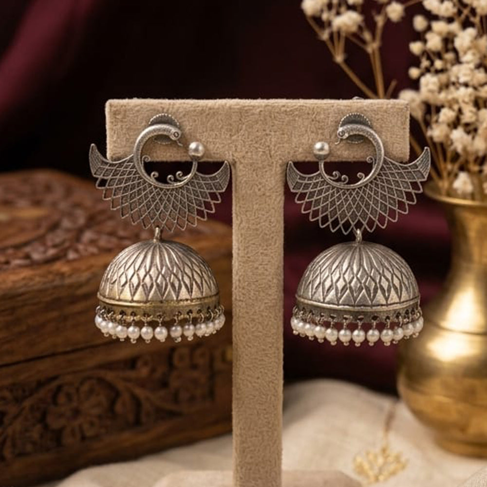 Akruti Collection Premium Look Oxidised Plated Pearl Jhumki Earrings