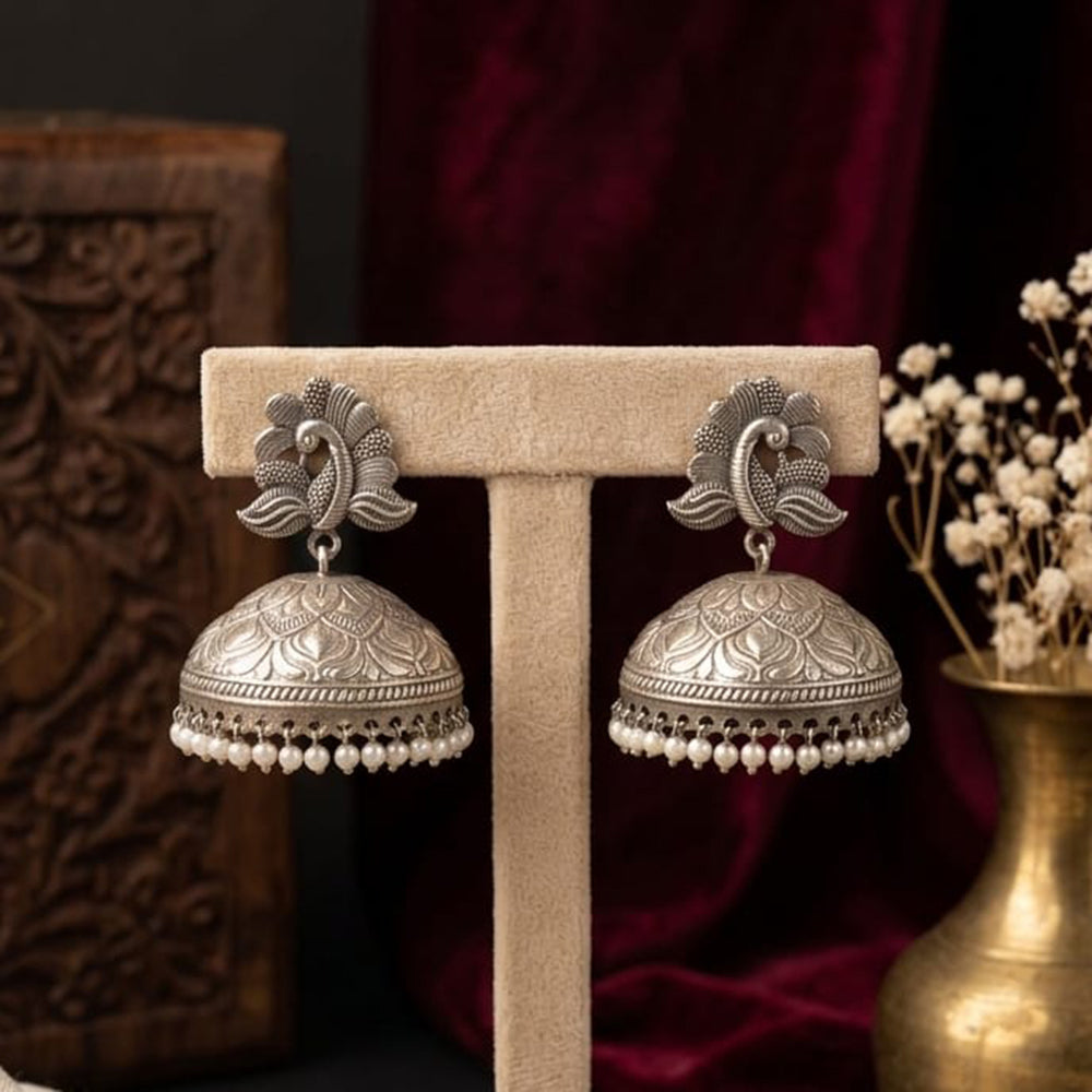 Akruti Collection Premium Look Oxidised Plated Pearl Jhumki Earrings
