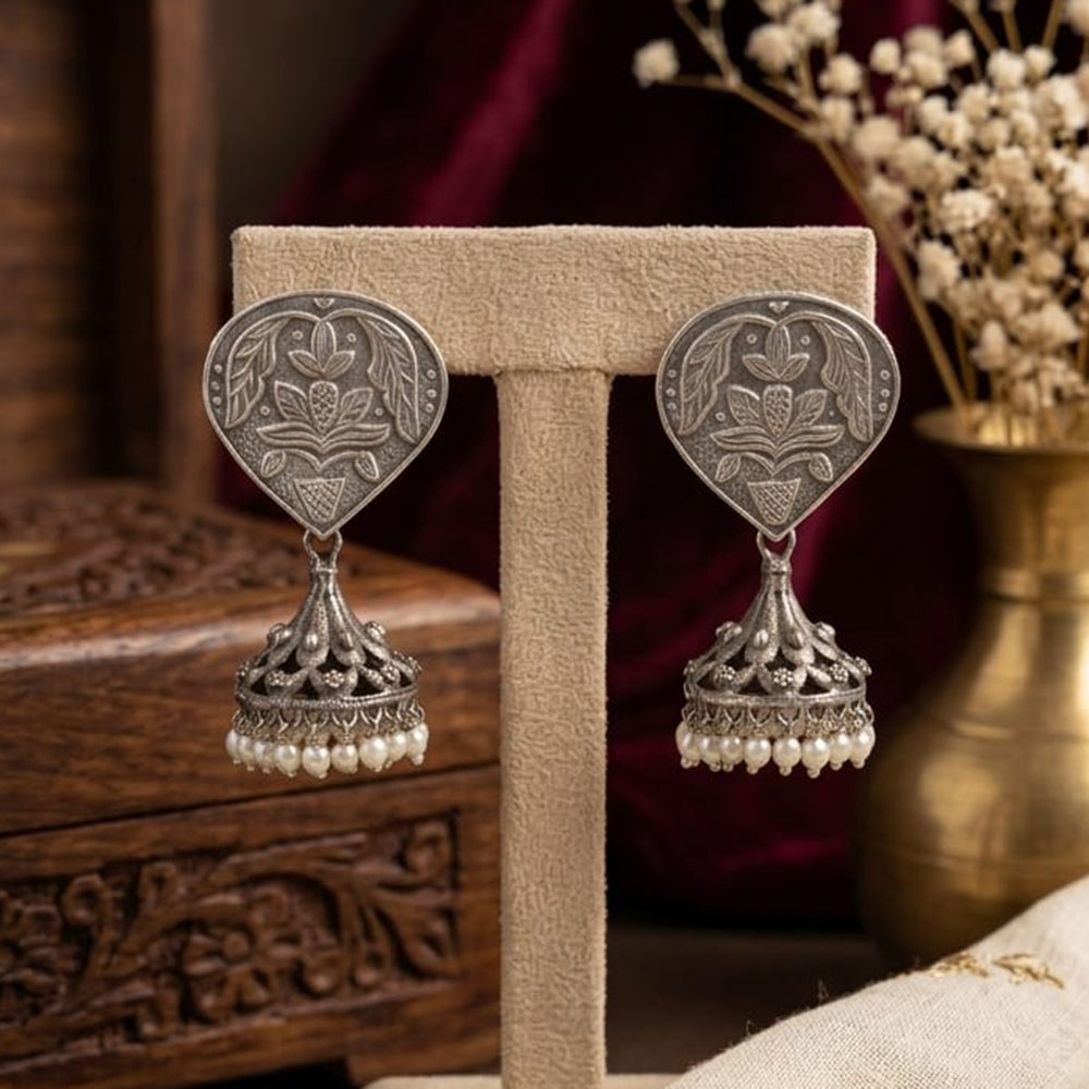 Akruti Collection Premium Look Oxidised Plated Pearl Jhumki Earrings