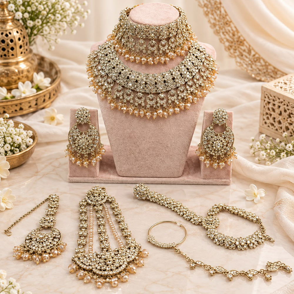 Akruti Collection Exquisite Austrian Stone And Beads Semi Bridal Necklace Set