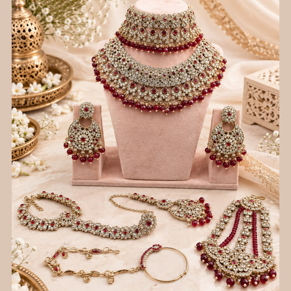 Akruti Collection Exquisite Austrian Stone And Beads Semi Bridal Necklace Set
