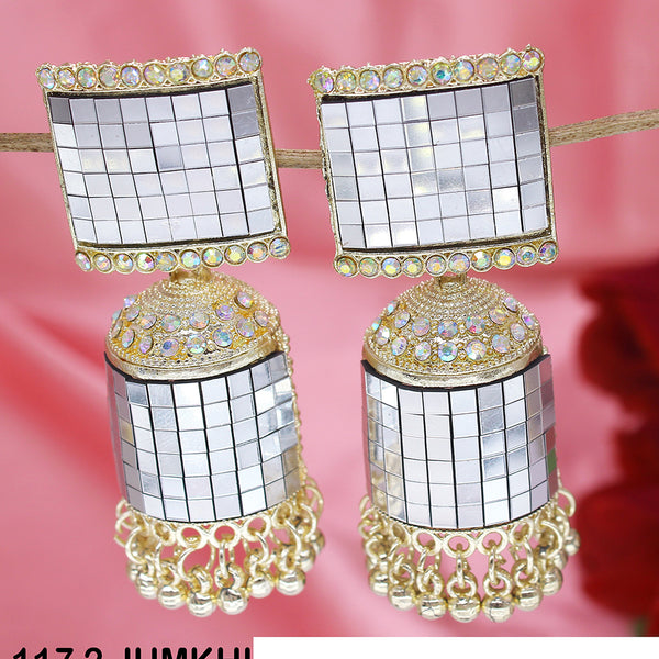 Mahavir Gold Plated Mirror Jhumki Earrings