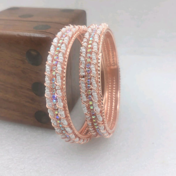 Star Bangles Rose Gold Plated Austrian Stone And Pearl  Bangles Set