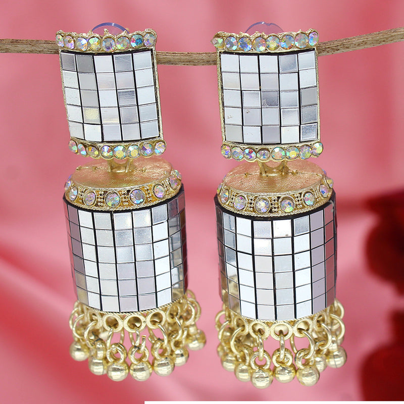 Mahavir Gold Plated Mirror Jhumki Earrings