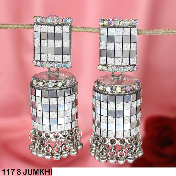 Mahavir Silver Plated Mirror Jhumki Earrings