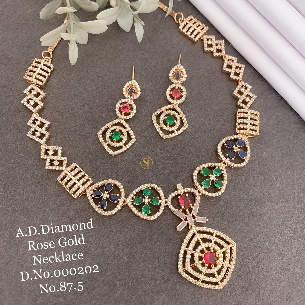 Shrijicreation Rose Gold Plated AD Stone Necklace Set