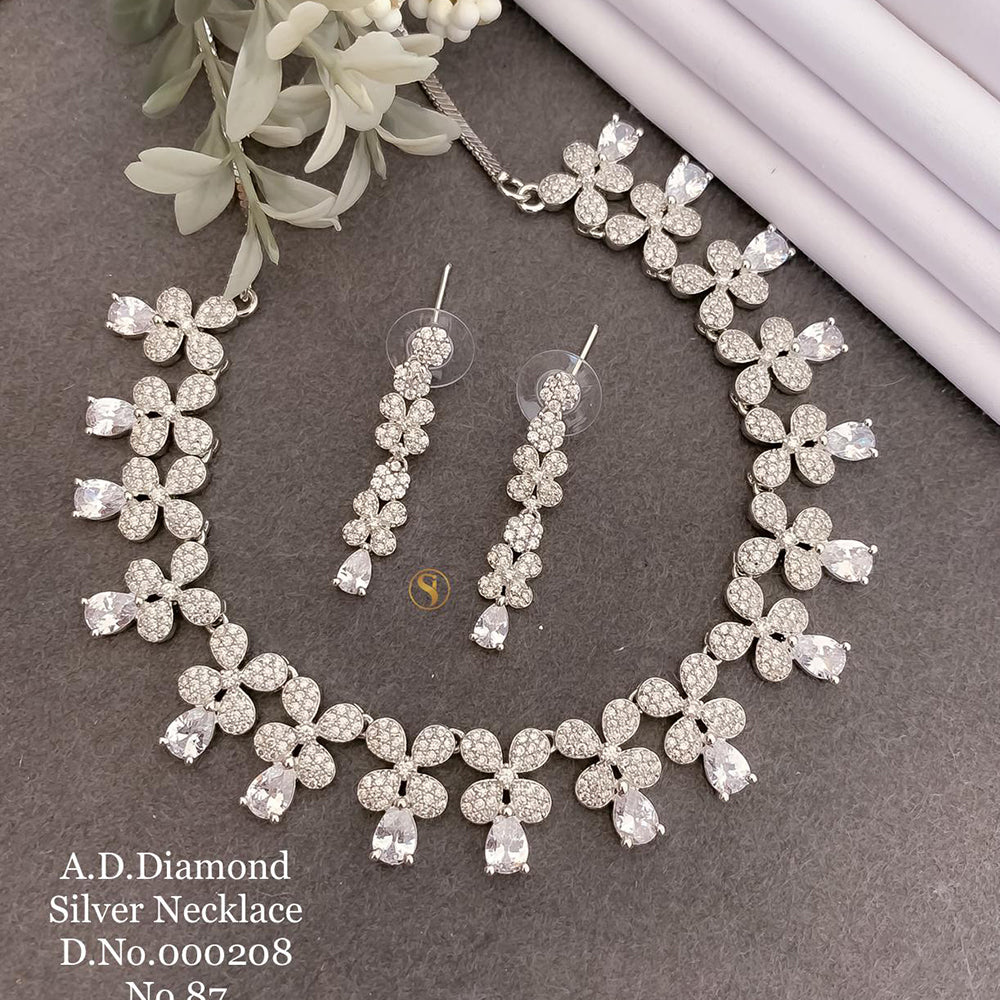 Shrijicreation Silver Plated AD Stone Necklace Set