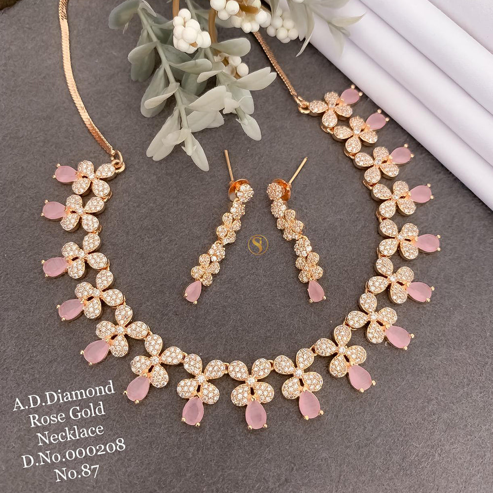 Shrijicreation Rose Gold Plated AD Stone Necklace Set
