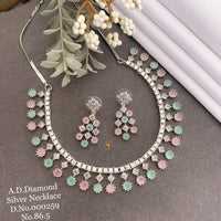 Shrijicreation Silver Plated AD Stone Necklace Set