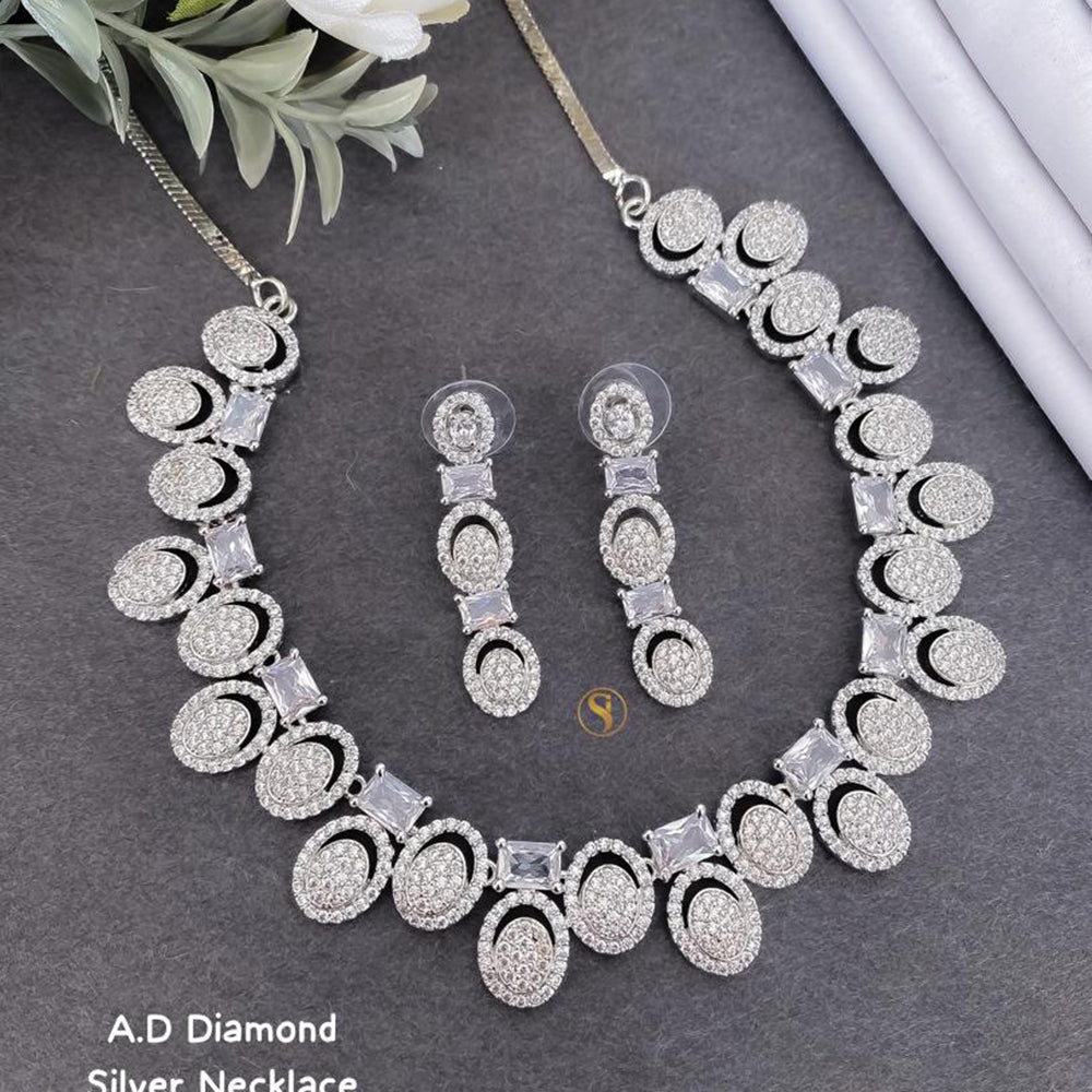 Shrijicreation Silver Plated AD Stone Necklace Set