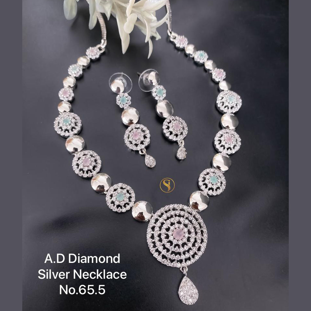 Shrijicreation Silver Plated AD Stone Necklace Set