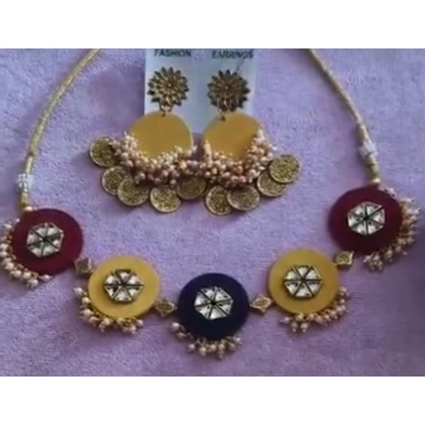 Shrijicreation Gold Plated  Kundan And Pearl Choker Necklace Set