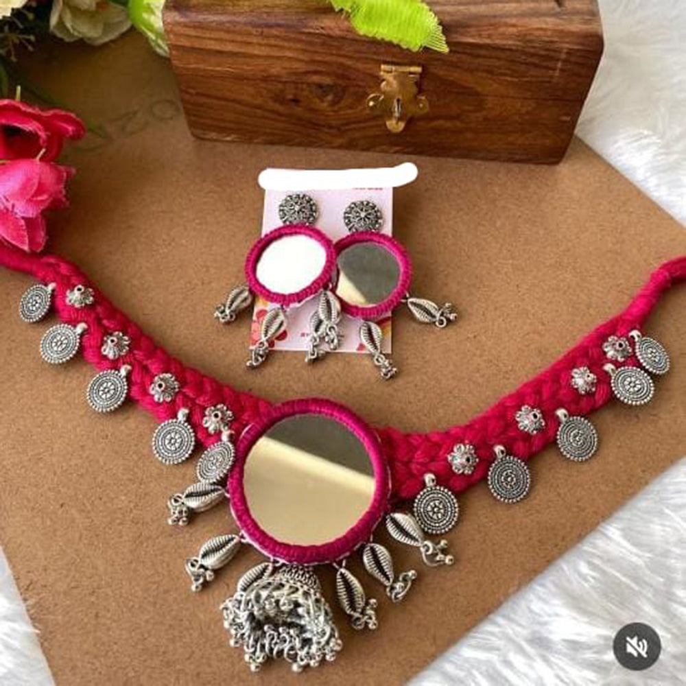 Shrijicreation Handmade Oxidised Plated Mirror Choker Necklace Set