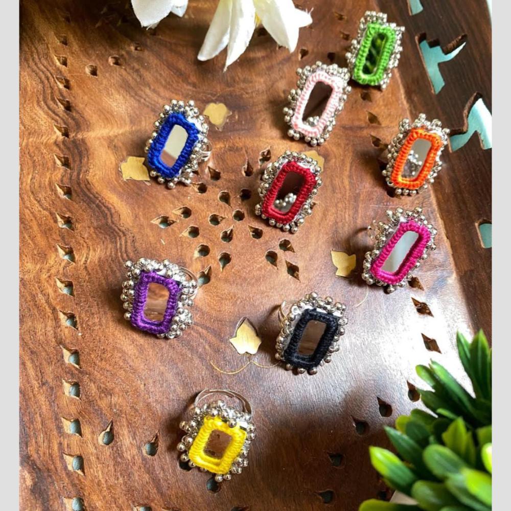 Shrijicreation Mirror And Pearl Assorted Color Ring