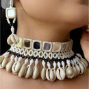 Shrijicreation Mirror Work And Pearl Shell Handcrafted Choker Necklace Set