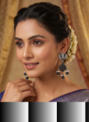 Wearhouse Fashion Oxidised Plated Pota Stone And Pearl Dangler Earrings