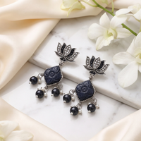 Wearhouse Fashion Oxidised Plated Pota Stone And Pearl Dangler Earrings