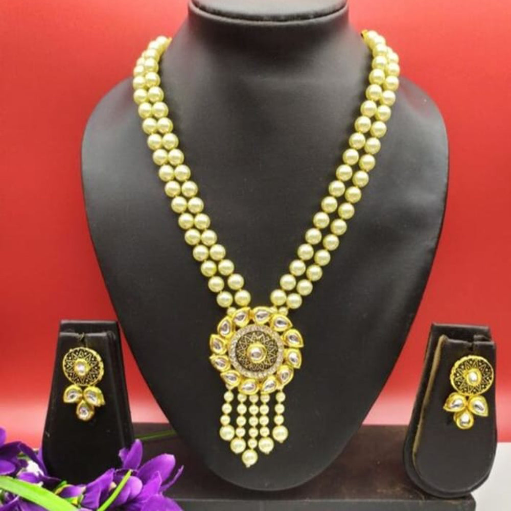 Palak Art Gold Plated Pearl Long Necklace Set