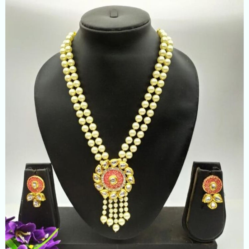 Palak Art Gold Plated Pearl Long Necklace Set