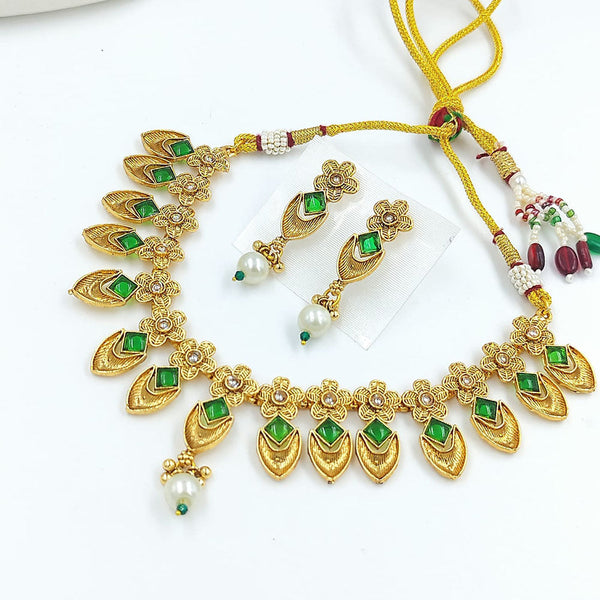 Palak Art Gold Plated Pota Stone Necklace Set