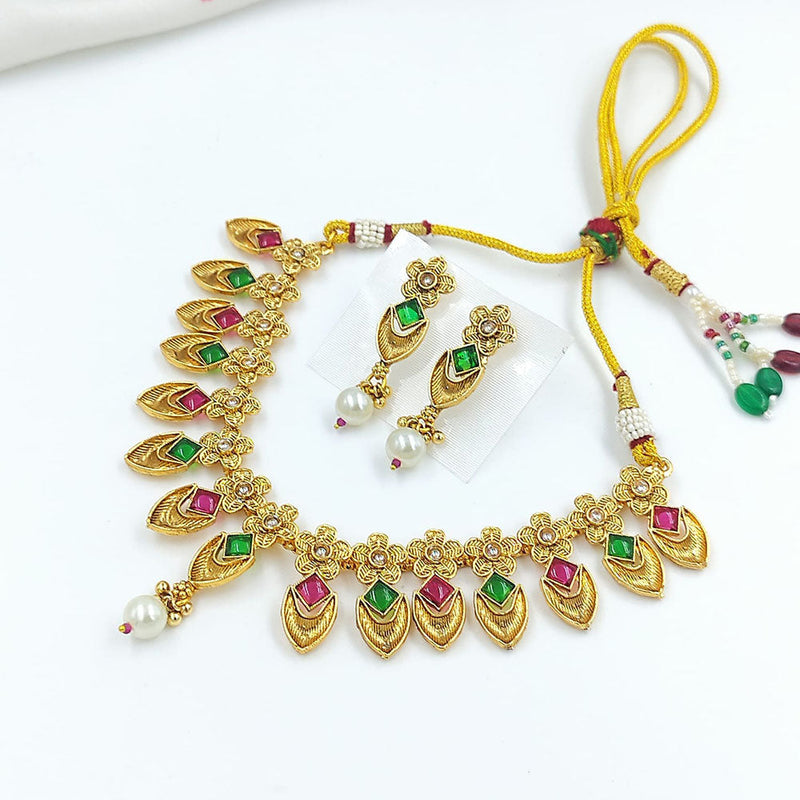 Palak Art Gold Plated Pota Stone Necklace Set