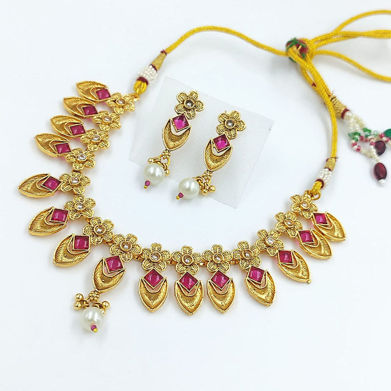 Palak Art Gold Plated Pota Stone Necklace Set